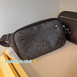 NWT Coach Elias Signature Canvas Belt Bag CZ400 Gunmetal/Charcoal/Black